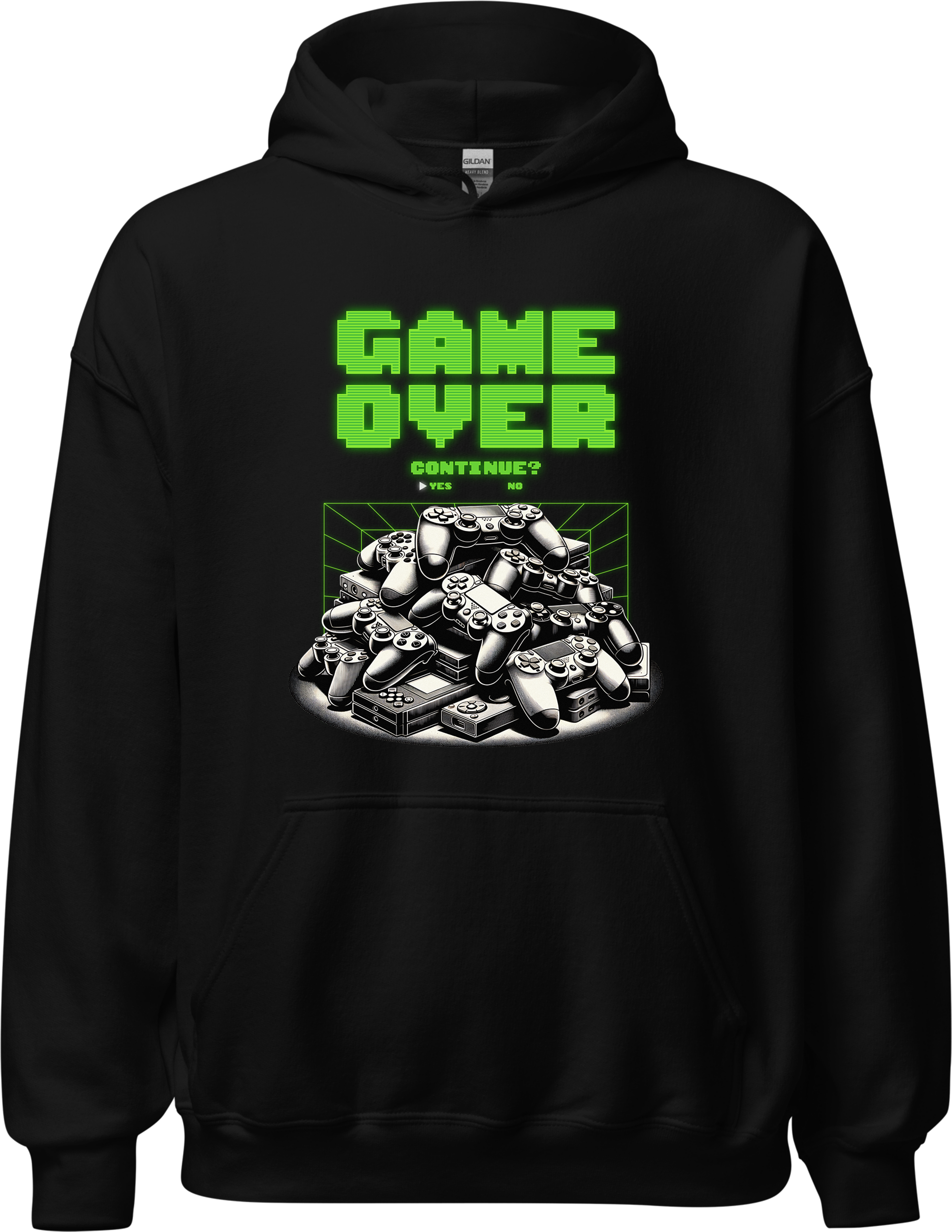 Game Over Retro Continue Screen with Controller Pile Design